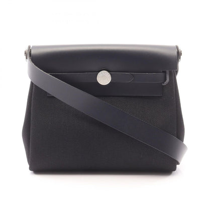 Hermes Shoulder Bag Herbag Zip Mini Black Blue New Canvas Leather Zip PM