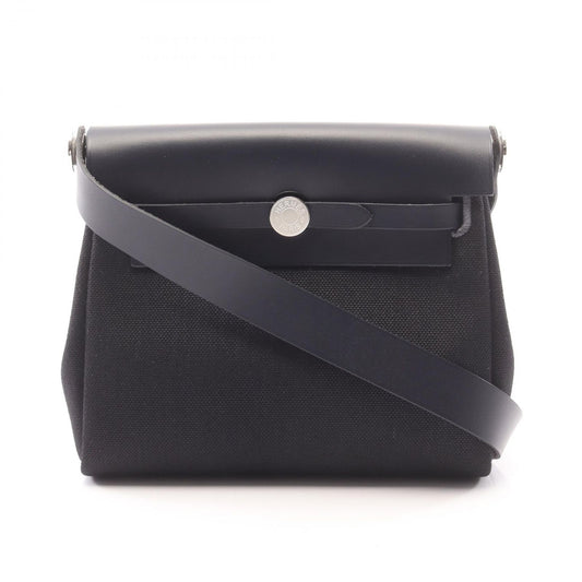 Hermes Shoulder Bag Herbag Zip Mini Black Blue New Canvas Leather Zip PM