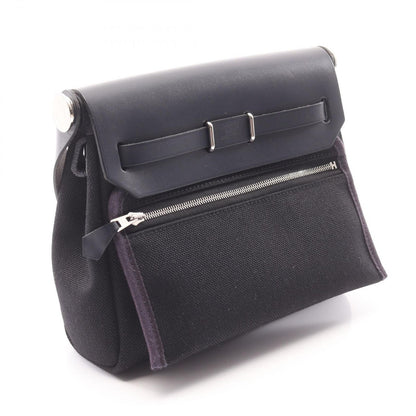 Hermes Shoulder Bag Herbag Zip Mini Black Blue New Canvas Leather Zip PM — view 2