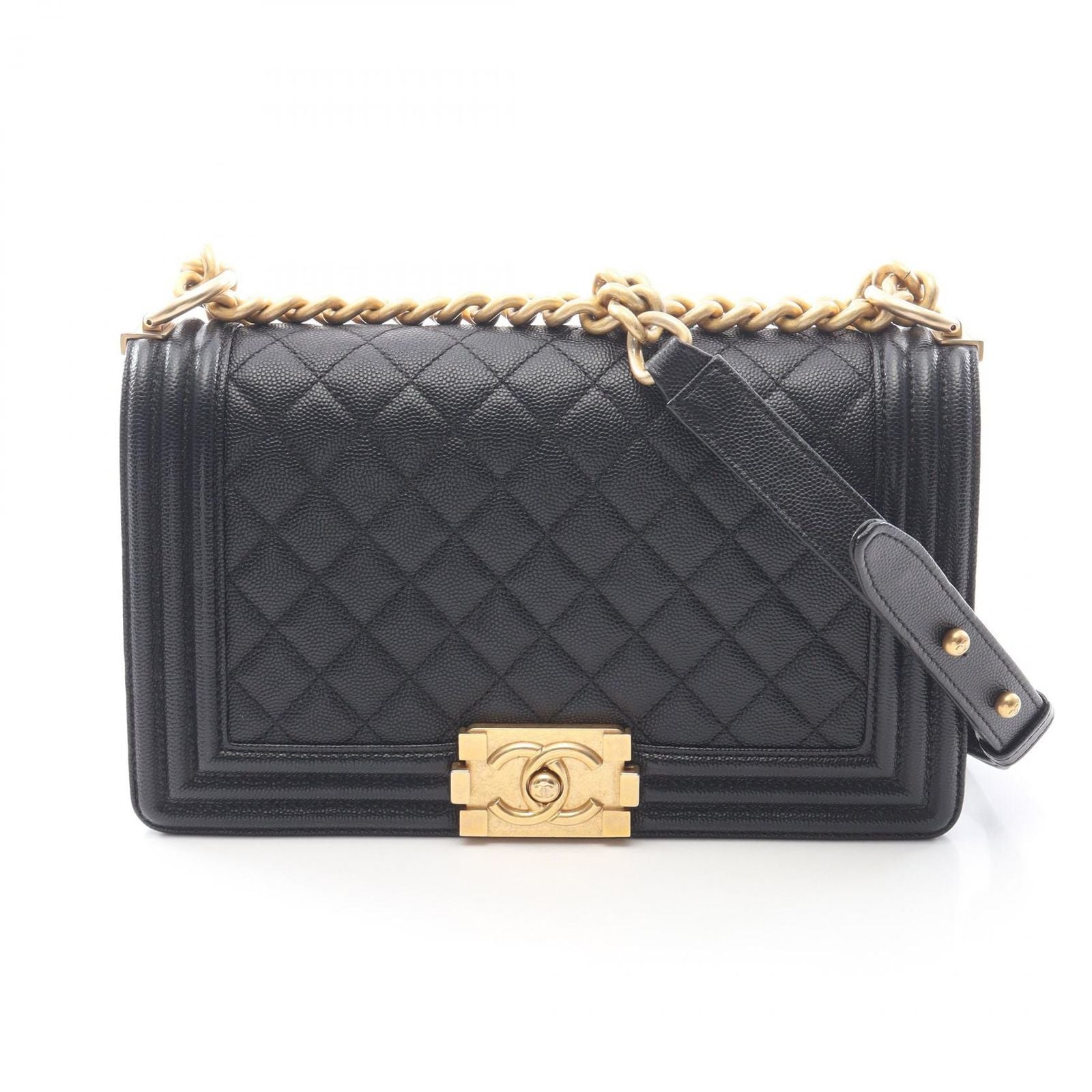 Chanel Shoulder Bag Black Caviar Leather Chain