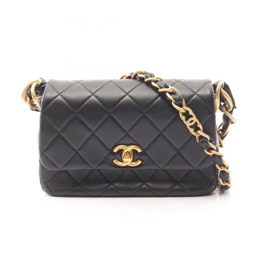 Chanel Shoulder Bag Quilted Small Flap Black Lambskin Chain