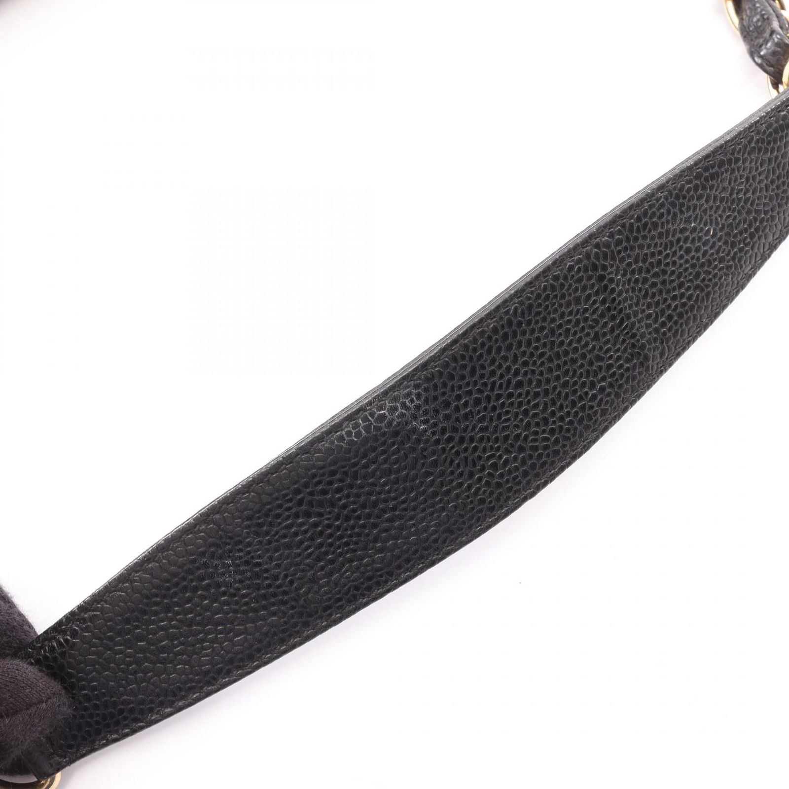 Chanel Shoulder Bag Quilted Black Caviar Leather CC Logo Chain — view 9