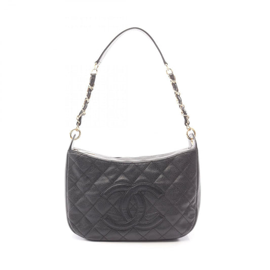 Chanel Shoulder Bag Quilted Black Caviar Leather CC Logo Chain