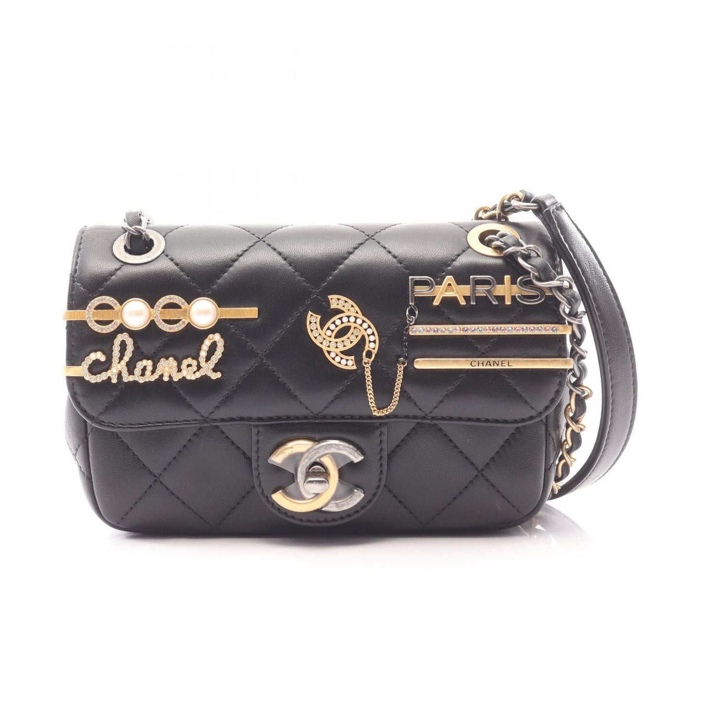 Chanel Shoulder Bag Quilted Black Lambskin Mini Clip Coco Chain