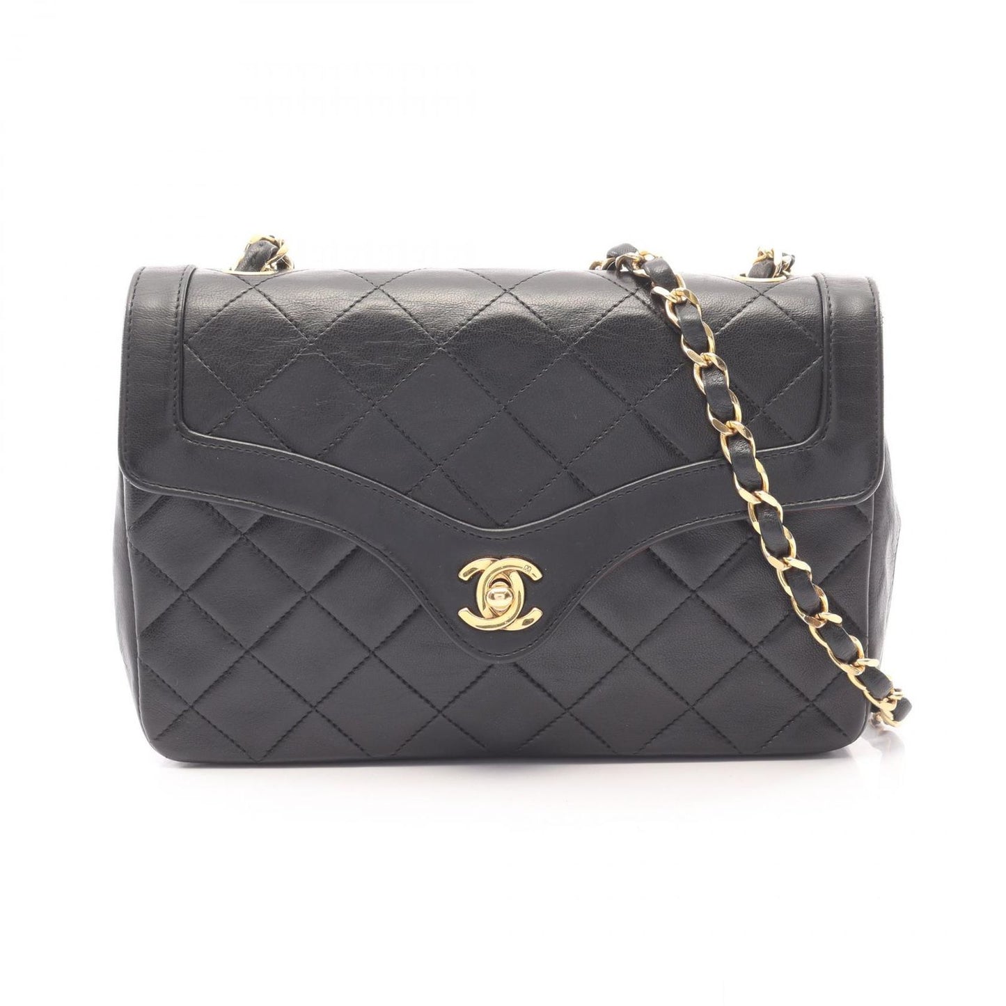Chanel Shoulder Bag Quilted Vintage Black Lambskin Chain