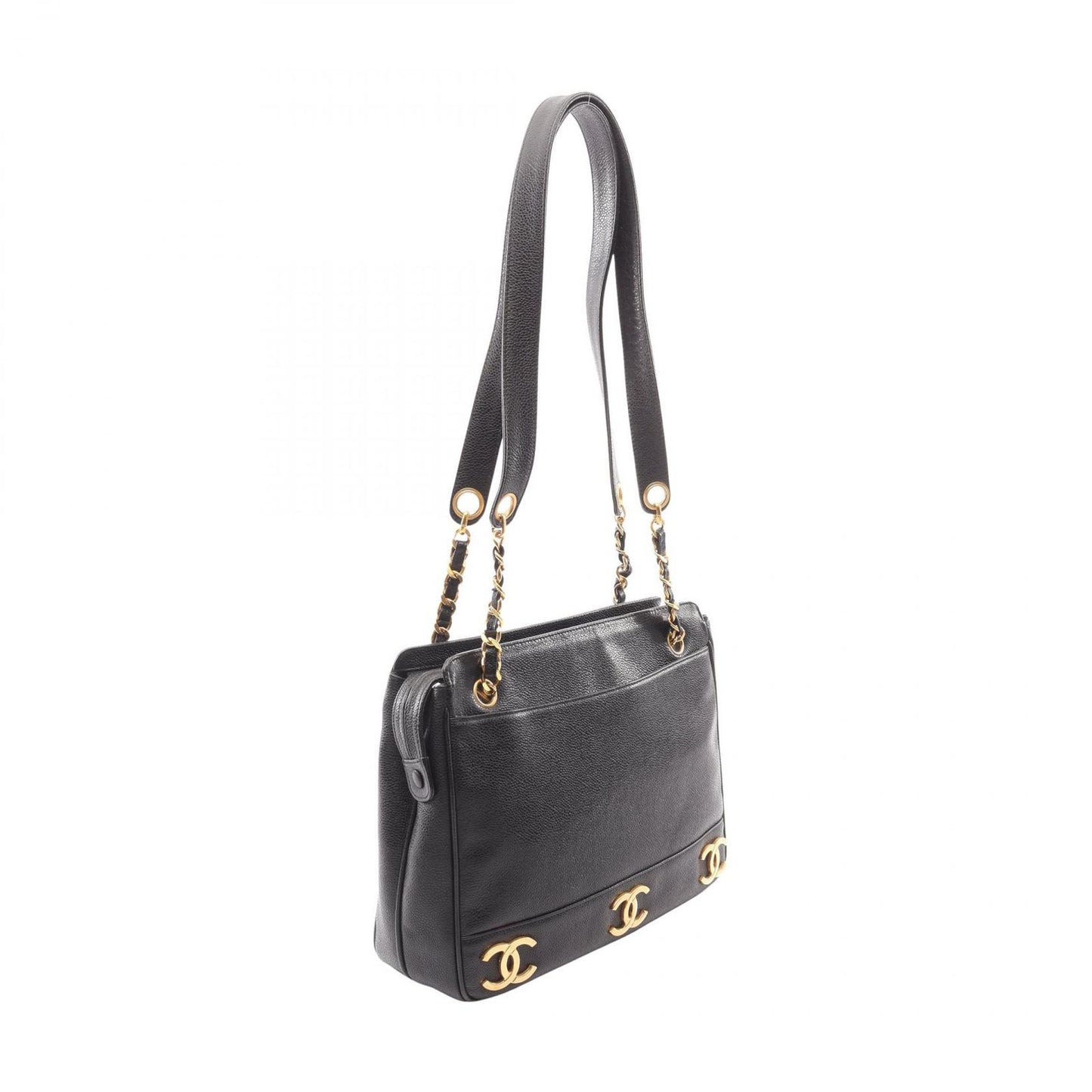 Chanel Tote Triple CC Logo Black Caviar Leather Coco — view 2