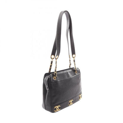 Chanel Tote Triple CC Logo Black Caviar Leather Coco — view 2