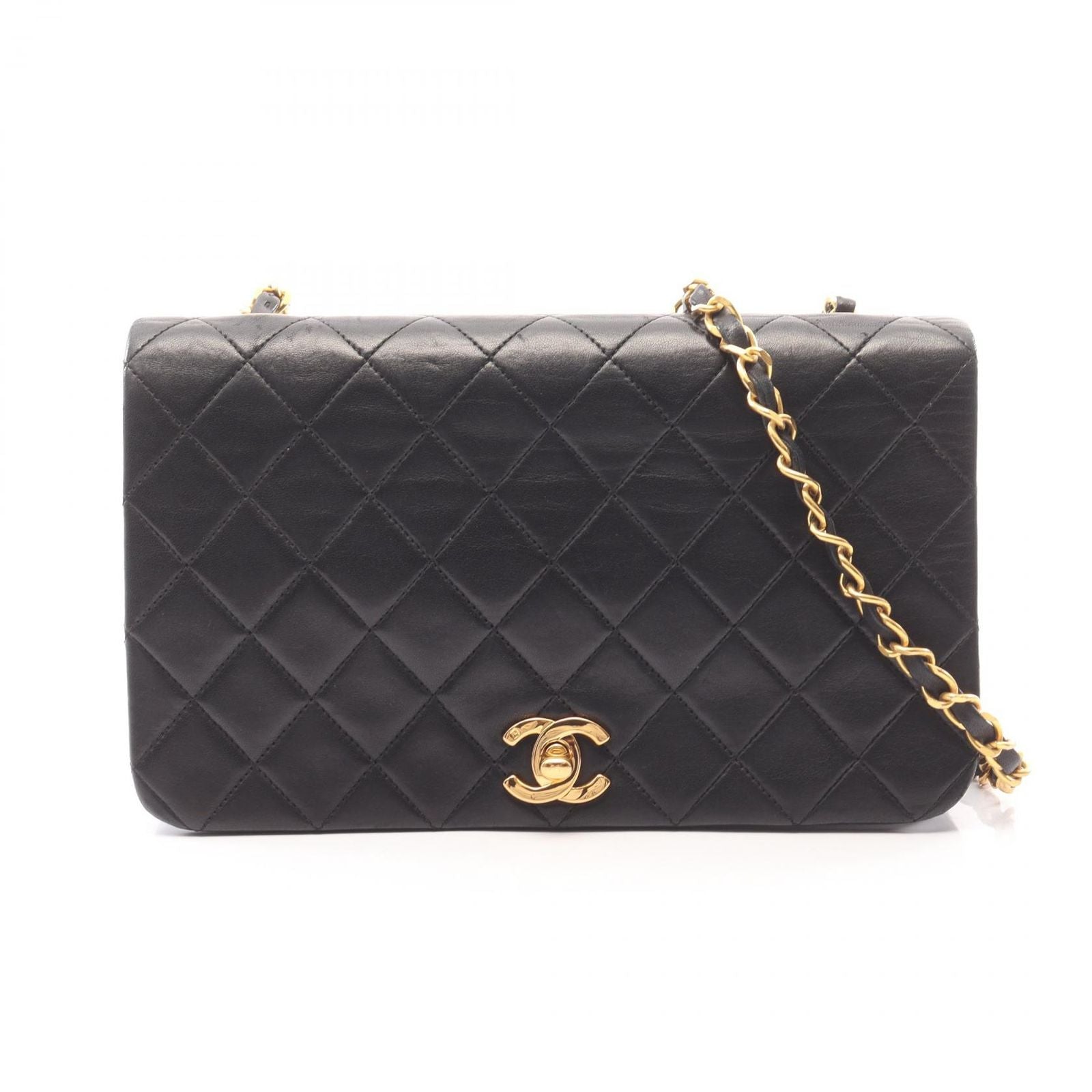Chanel Shoulder Bag Full Flap Quilted Black Lambskin Chain