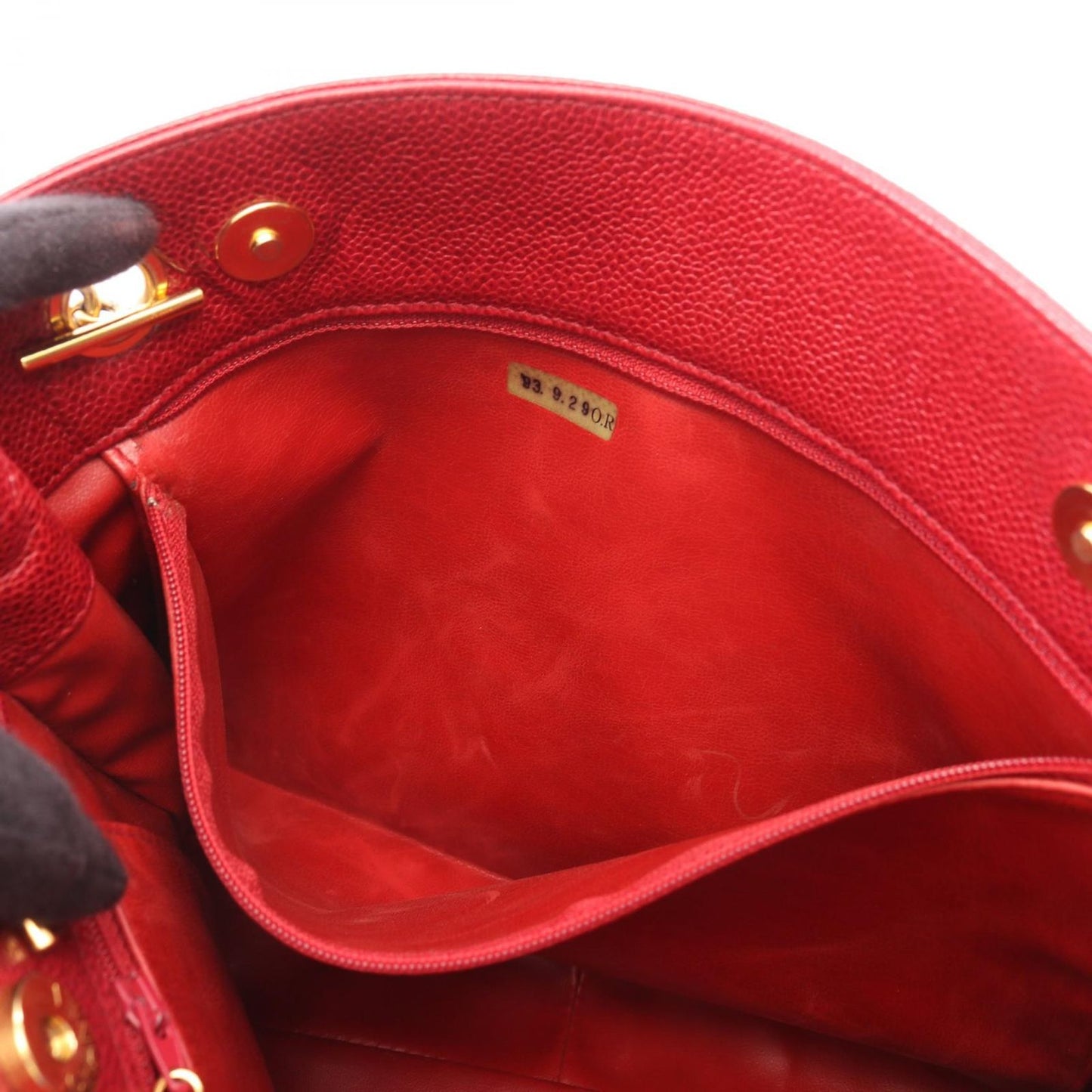 Chanel Tote CC Logo Red Caviar Leather CC Shoulder — view 9
