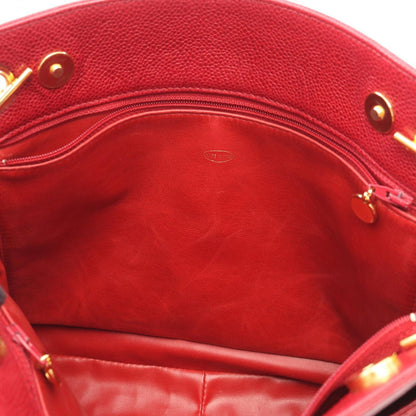 Chanel Tote CC Logo Red Caviar Leather CC Shoulder — view 6