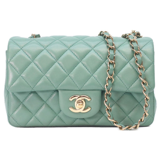 Chanel Emerald Green Lamb Gold Mini Quilted 20 Shoulder Bag