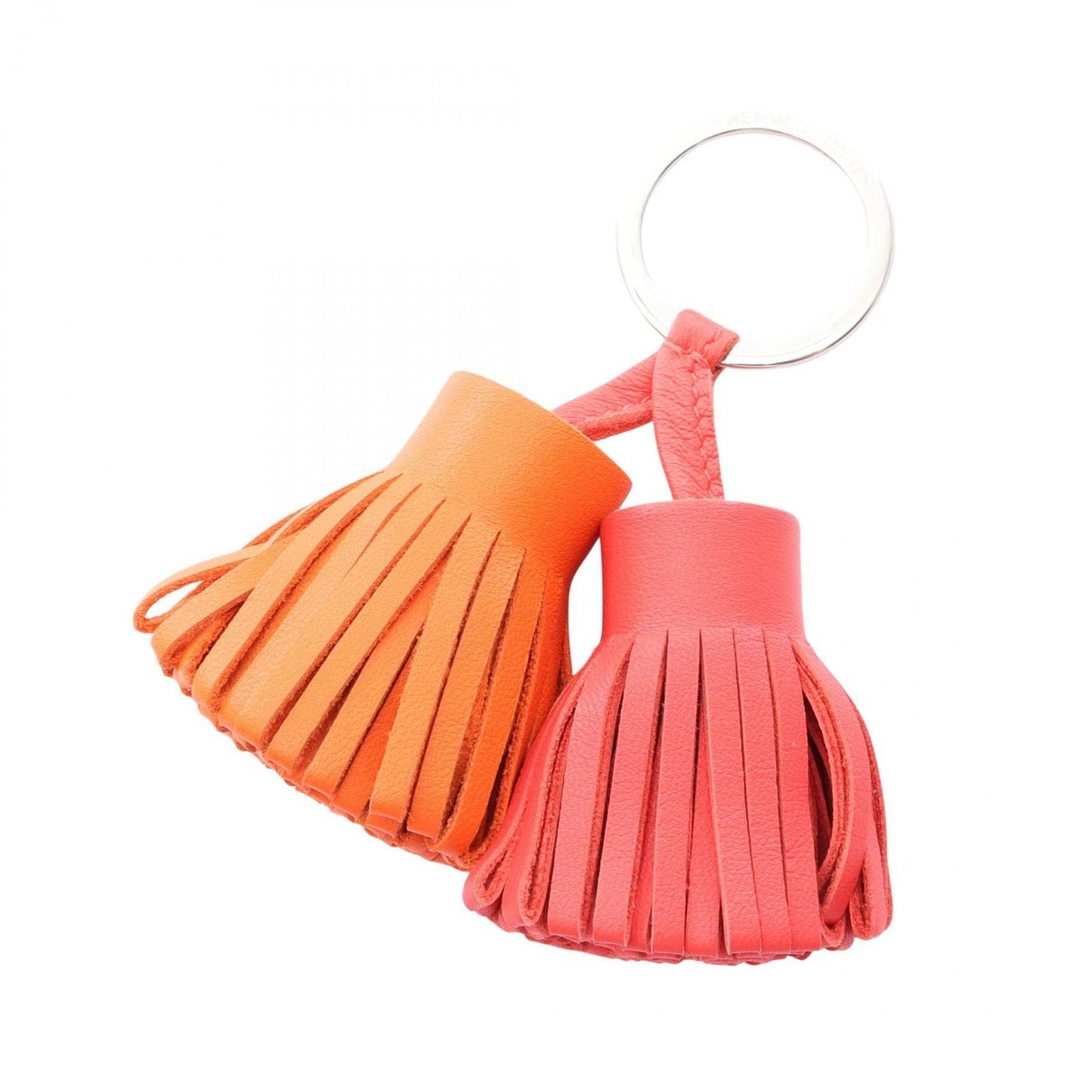 Hermes Charm Carmen Unodos Orange Poppy Rouge Pivoine Leather Keychain