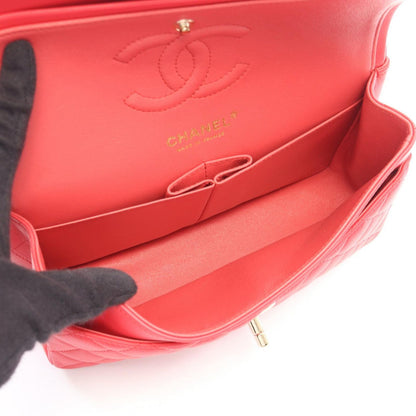 Chanel Shoulder Bag Quilted Double Flap Rose Red Lambskin Chain — view 3