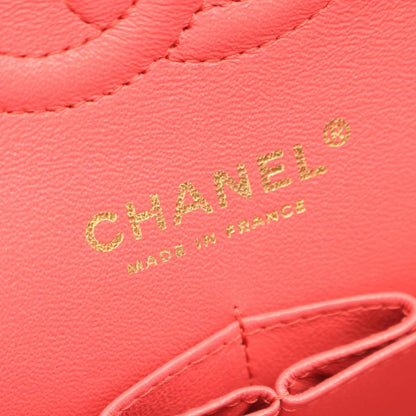 Chanel Shoulder Bag Quilted Double Flap Rose Red Lambskin Chain — view 4