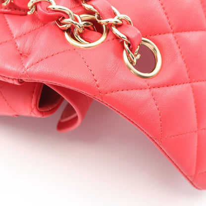 Chanel Shoulder Bag Quilted Double Flap Rose Red Lambskin Chain — view 7