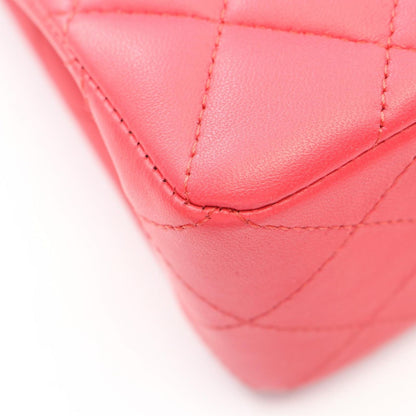 Chanel Shoulder Bag Quilted Double Flap Rose Red Lambskin Chain — view 7