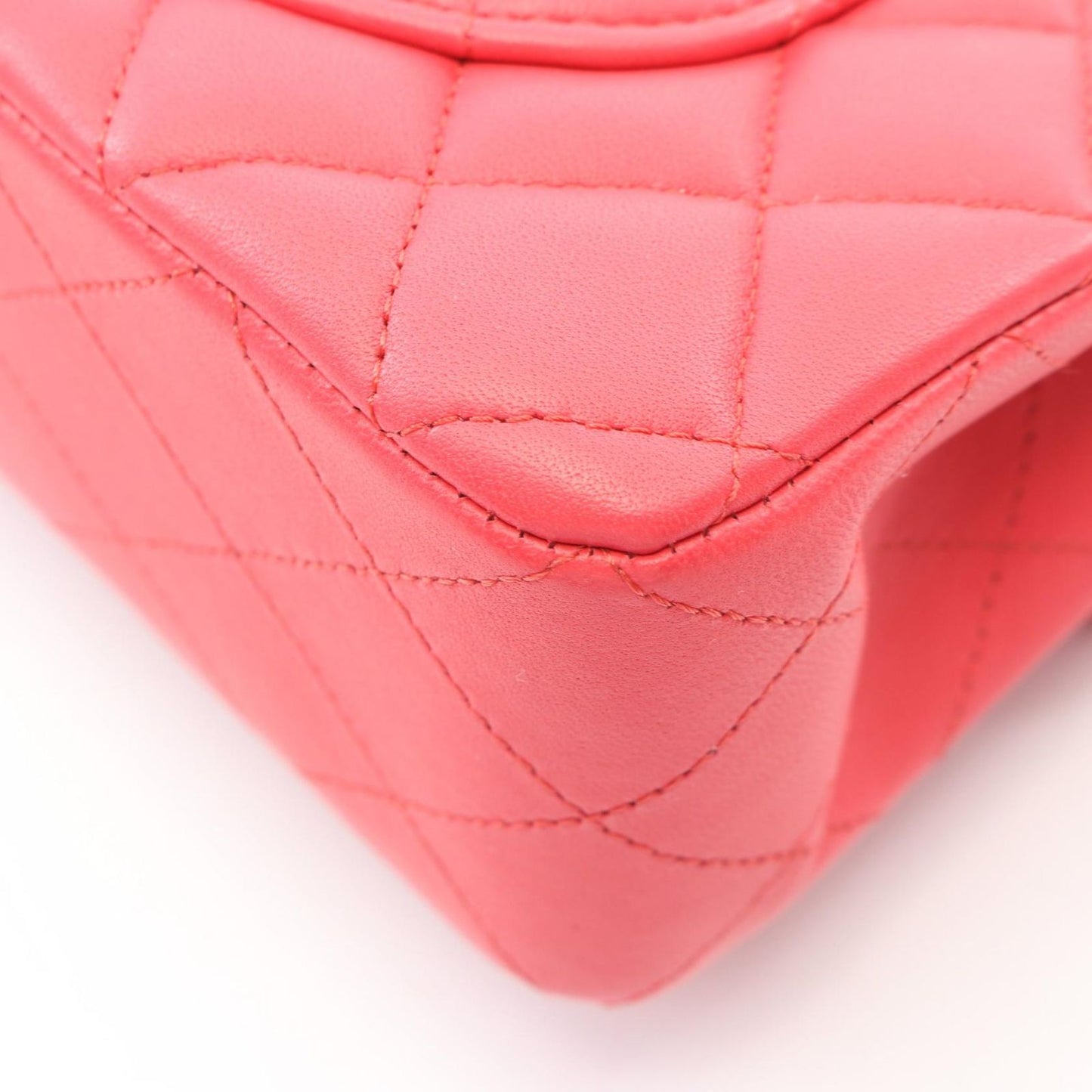 Chanel Shoulder Bag Quilted Double Flap Rose Red Lambskin Chain — view 9
