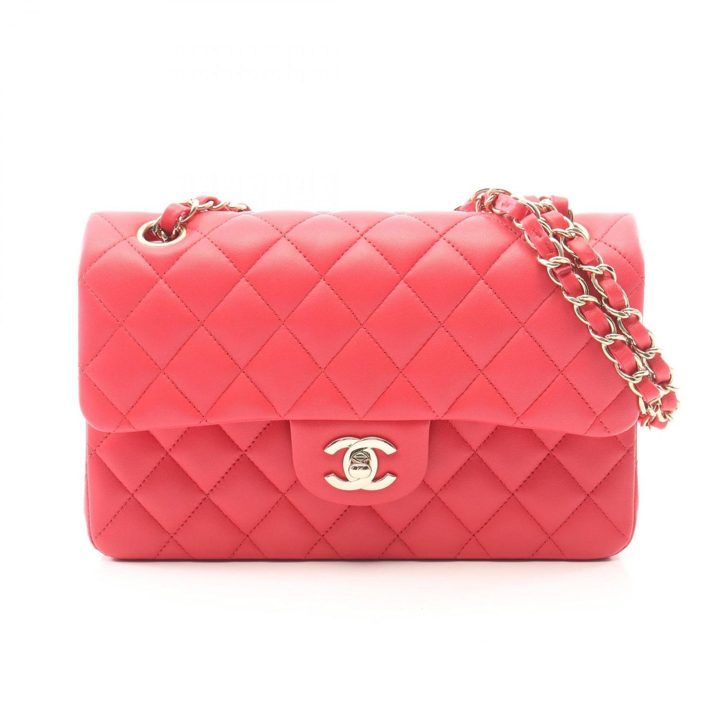 Chanel Shoulder Bag Quilted Double Flap Rose Red Lambskin Chain