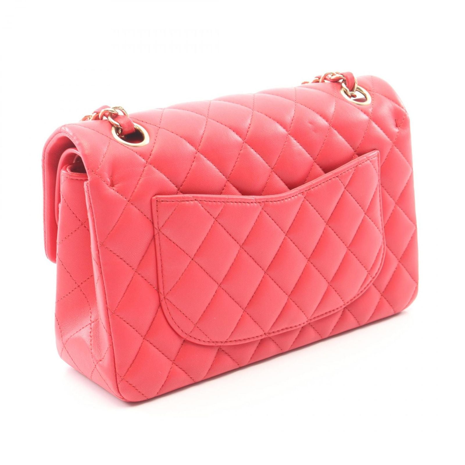 Chanel Shoulder Bag Quilted Double Flap Rose Red Lambskin Chain — view 2