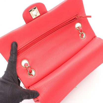 Chanel Shoulder Bag Quilted Double Flap Rose Red Lambskin Chain — view 6