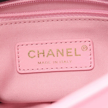 Chanel Shoulder Bag Mini Quilted Black Pink Beige Lambskin Platinum — view 4