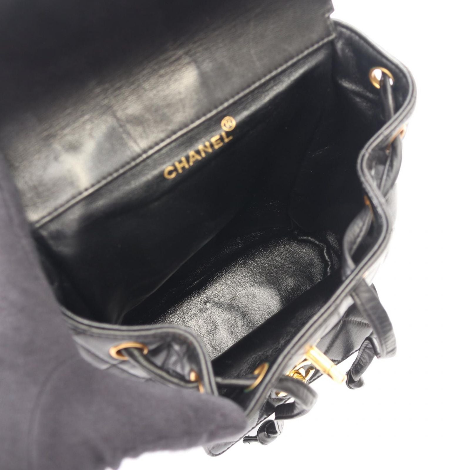 Chanel Backpack Quilted Black Lambskin Double Turnlock Chain — view 3