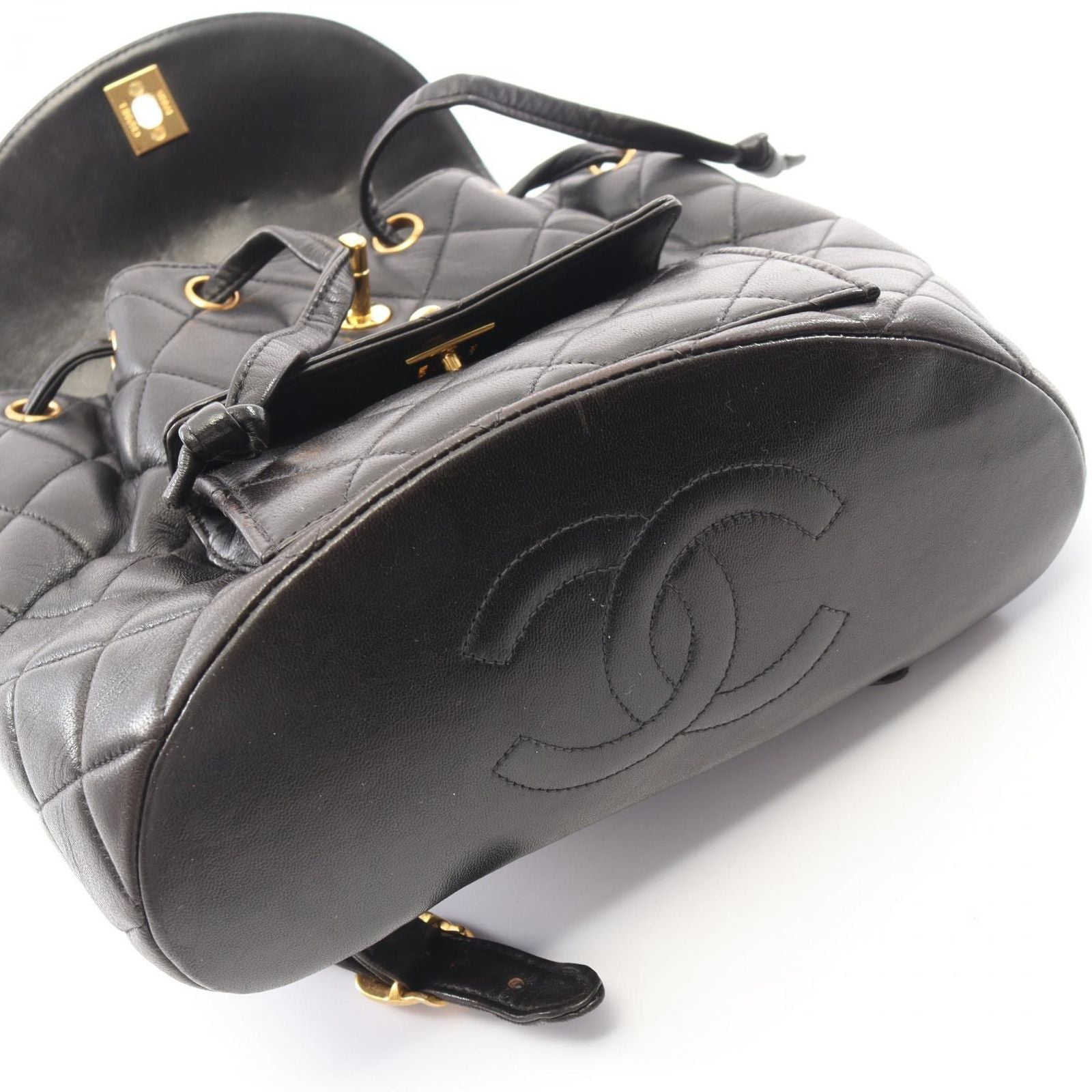 Chanel Backpack Quilted Black Lambskin Double Turnlock Chain — view 7