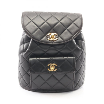 Chanel Backpack Quilted Black Lambskin Double Turnlock Chain
