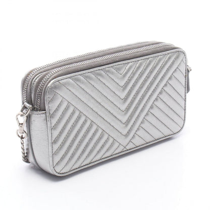Prada Shoulder Bag Silver Leather Triangle Logo Chain — view 2
