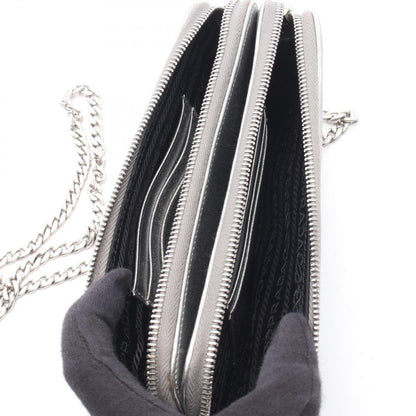 Prada Shoulder Bag Silver Leather Triangle Logo Chain — view 3