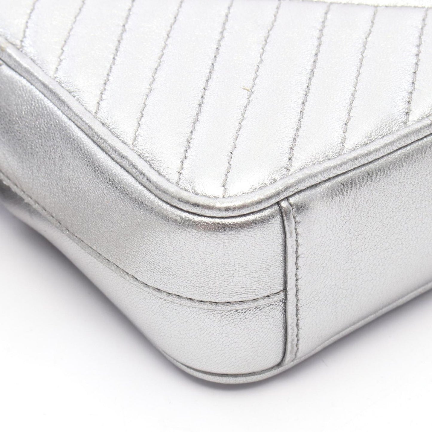 Prada Shoulder Bag Silver Leather Triangle Logo Chain — view 7