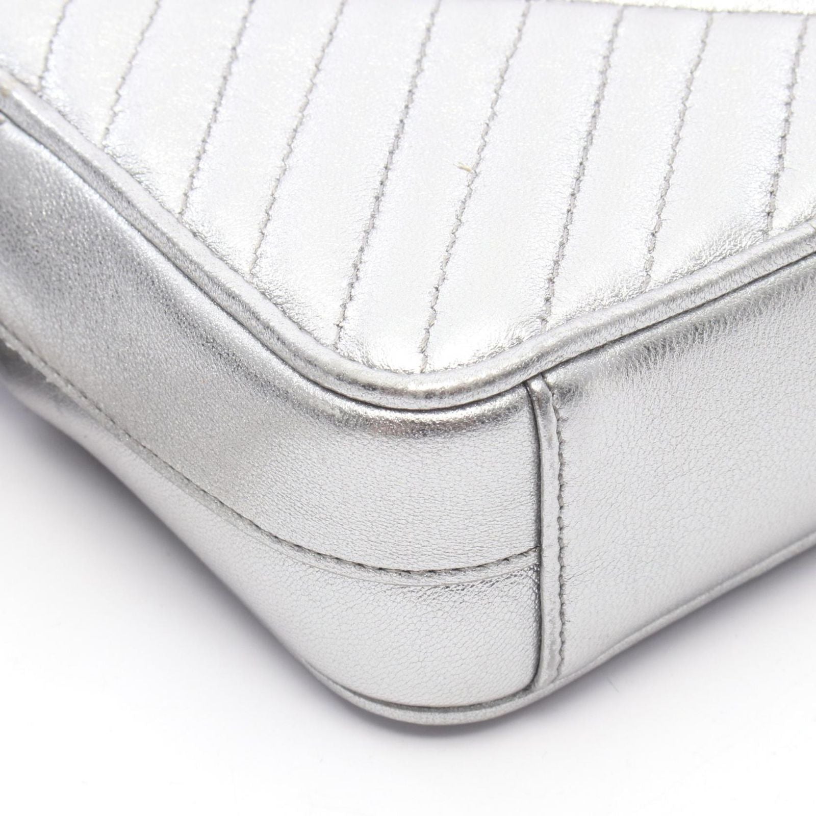 Prada Shoulder Bag Silver Leather Triangle Logo Chain — view 7