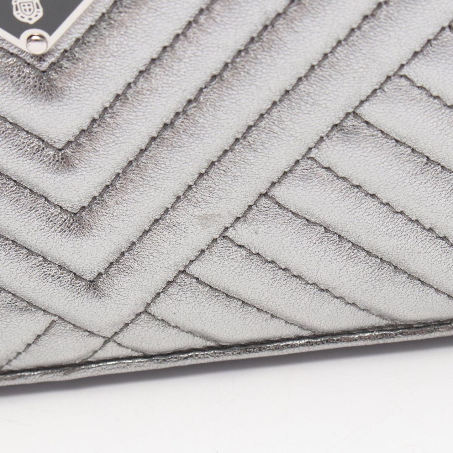 Prada Shoulder Bag Silver Leather Triangle Logo Chain — view 9