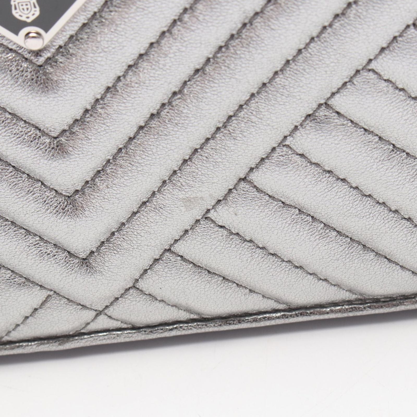 Prada Shoulder Bag Silver Leather Triangle Logo Chain — view 9