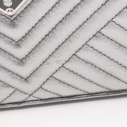 Prada Shoulder Bag Silver Leather Triangle Logo Chain — view 9