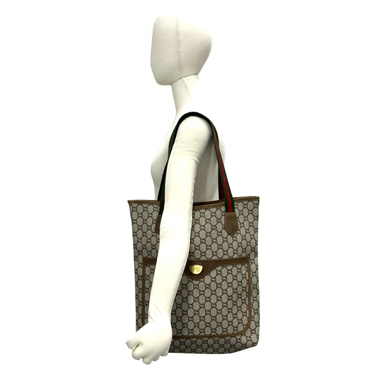 Gucci Vintage Sherry Line Plus Logo Leather Tote Brown — view 2