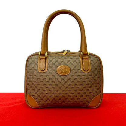 Gucci Vintage Micro GG Leather Mini Boston Bag Brown Camel