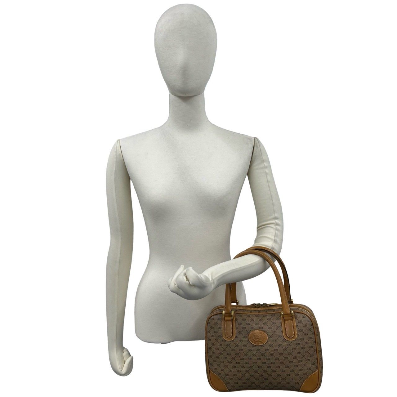 Gucci Vintage Micro GG Leather Mini Boston Bag Brown Camel — view 2
