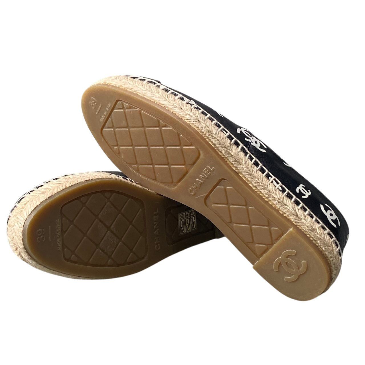 Chanel Espadrilles Flat Shoes CC Logo Leather 39 Black — view 6