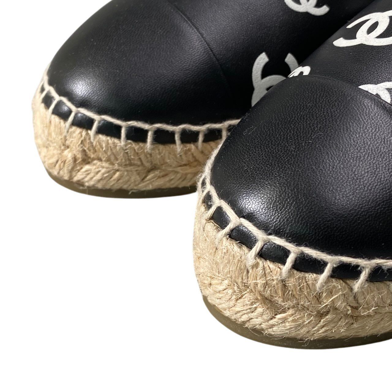 Chanel Espadrilles Flat Shoes CC Logo Leather 39 Black — view 7