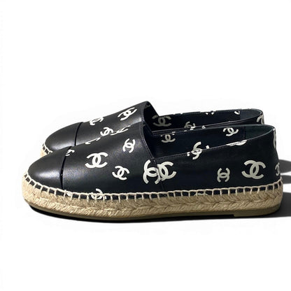 Chanel Espadrilles Flat Shoes CC Logo Leather 39 Black — view 3