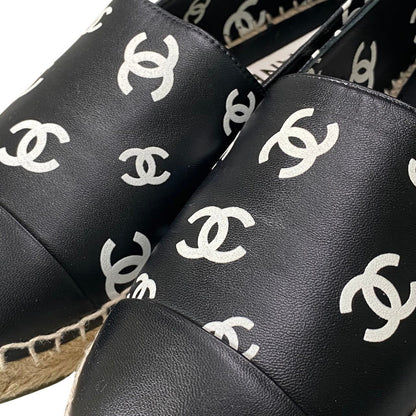 Chanel Espadrilles Flat Shoes CC Logo Leather 39 Black — view 8