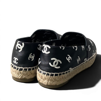 Chanel Espadrilles Flat Shoes CC Logo Leather 39 Black — view 4