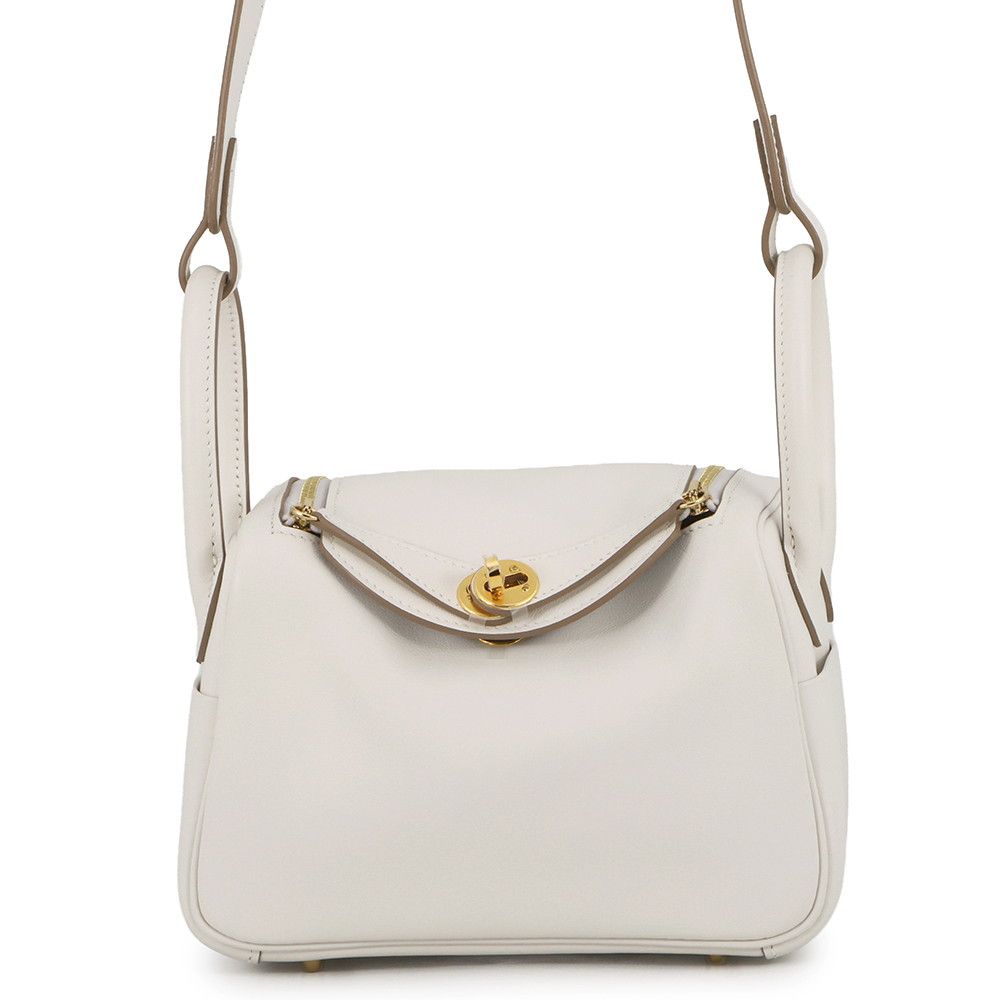 Hermes Lindy Mini Gray Pearl Grimeia Gold Swift 2-Way Shoulder Bag
