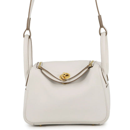 Hermes Lindy Mini Gray Pearl Grimeia Gold Swift 2-Way Shoulder Bag