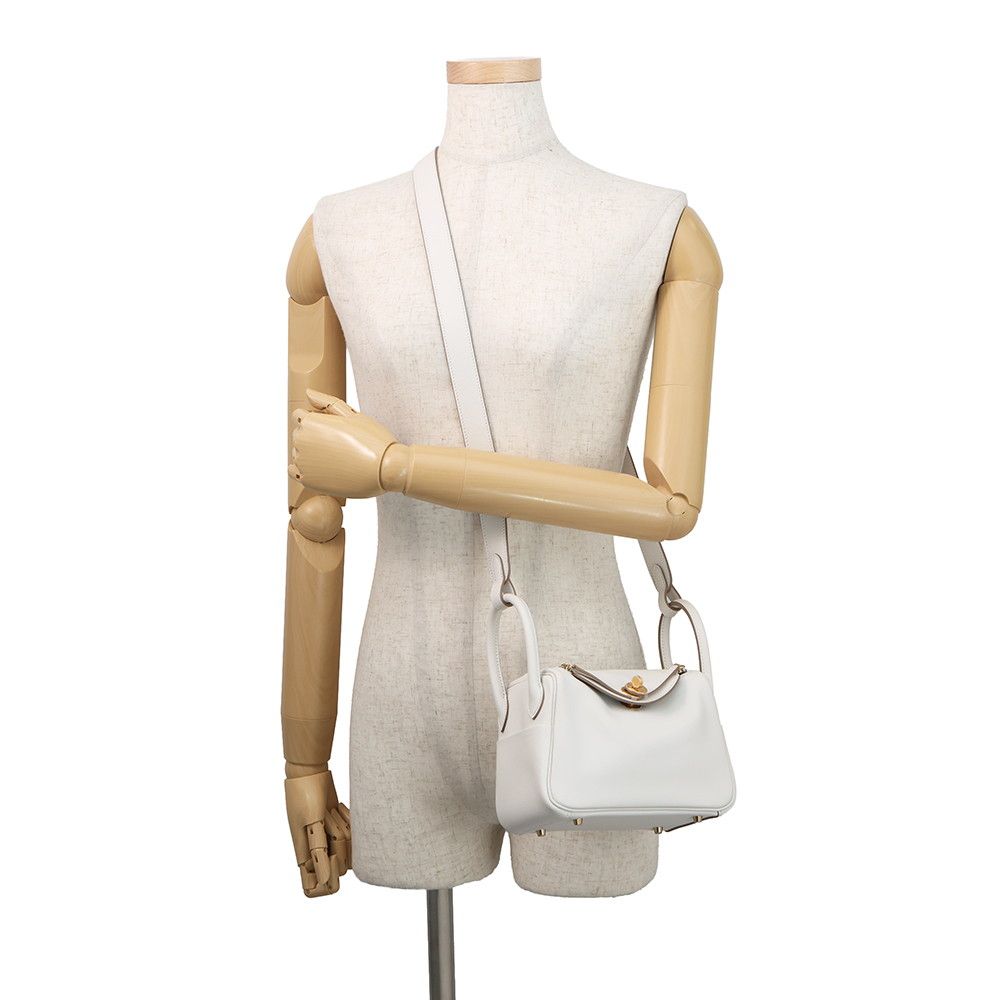 Hermes Lindy Mini Gray Pearl Grimeia Gold Swift 2-Way Shoulder Bag — view 4