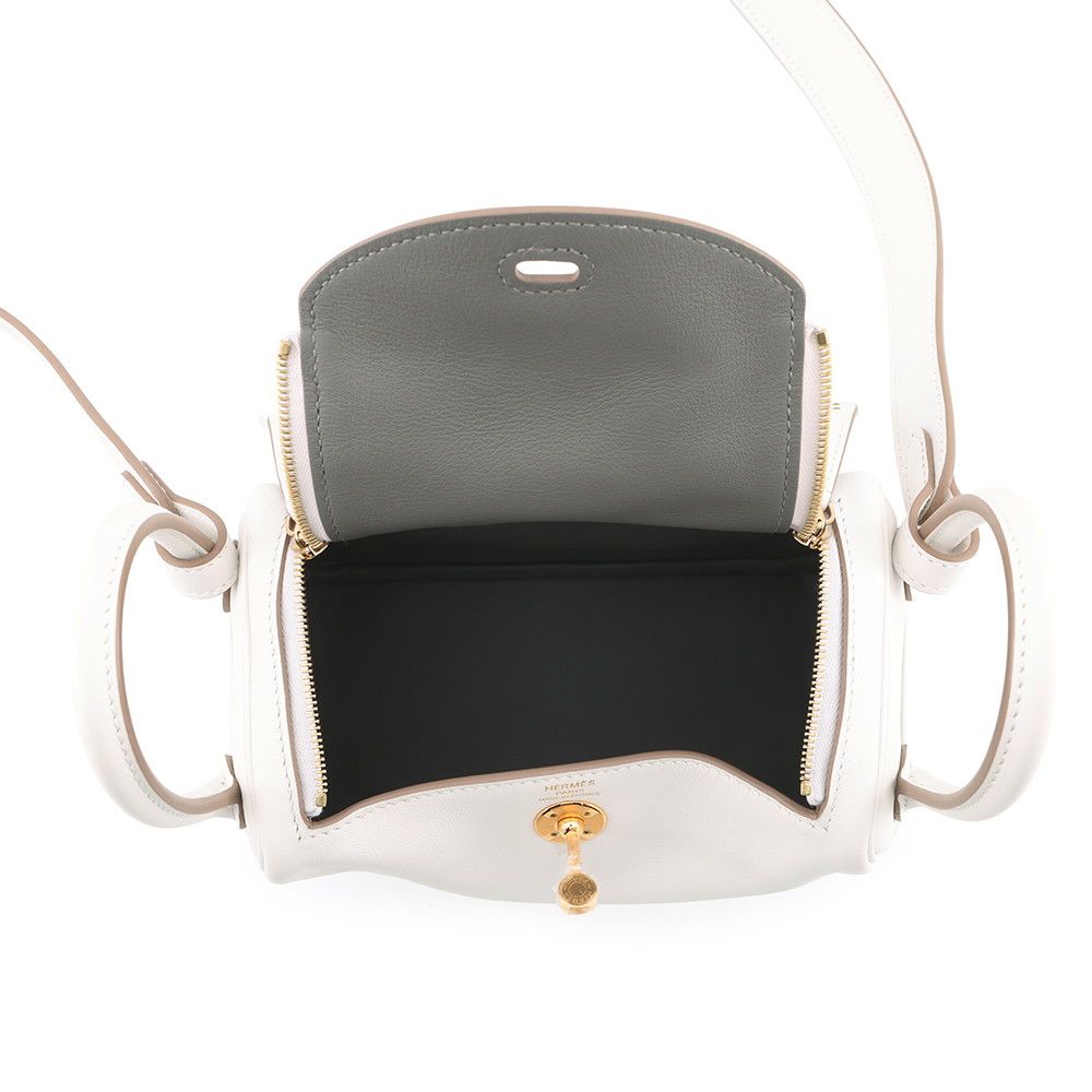 Hermes Lindy Mini Gray Pearl Grimeia Gold Swift 2-Way Shoulder Bag — view 5