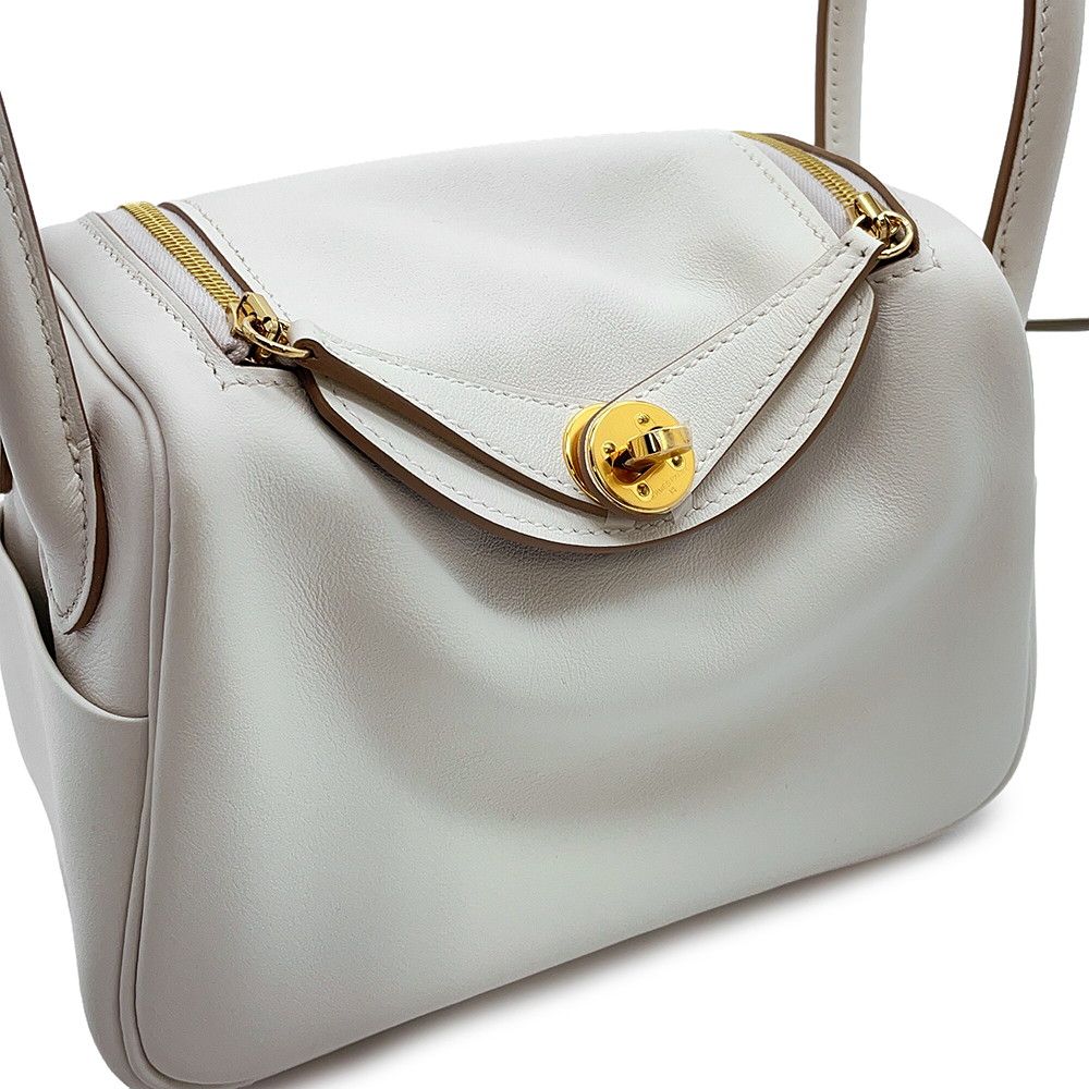 Hermes Lindy Mini Gray Pearl Grimeia Gold Swift 2-Way Shoulder Bag — view 8