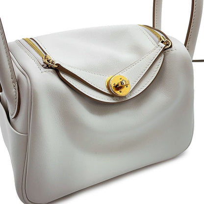 Hermes Lindy Mini Gray Pearl Grimeia Gold Swift 2-Way Shoulder Bag — view 8
