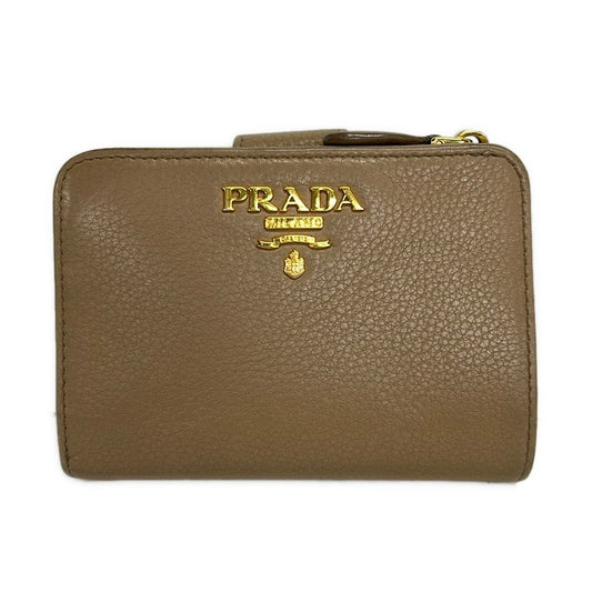 Prada Bifold Wallet Beige Leather